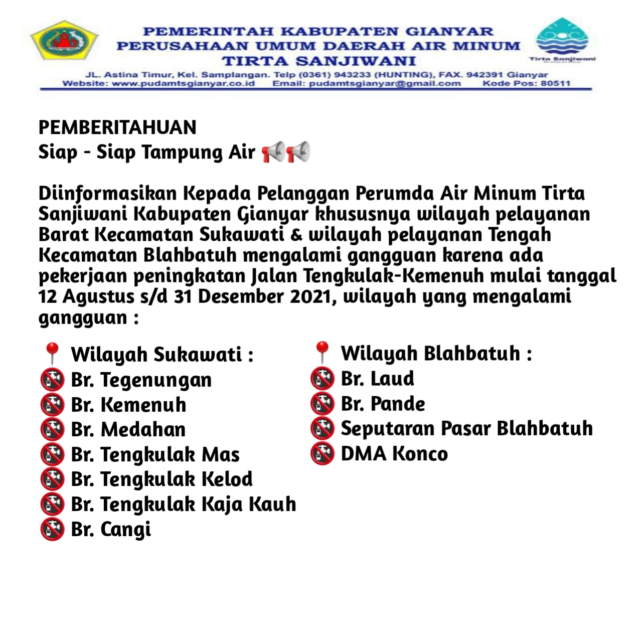 Info berita,Layanan PDAM,Kegiatan PDAM,gangguan layanan pdam,Berita PDAM,PERUMDA AMTS,PERUMDA AMTS Kabupaten Gianyar
